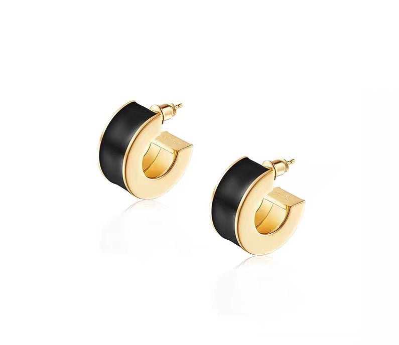 Liquid Enamel Arc Stud Earrings – Refined Luxury Curve Design - floysun