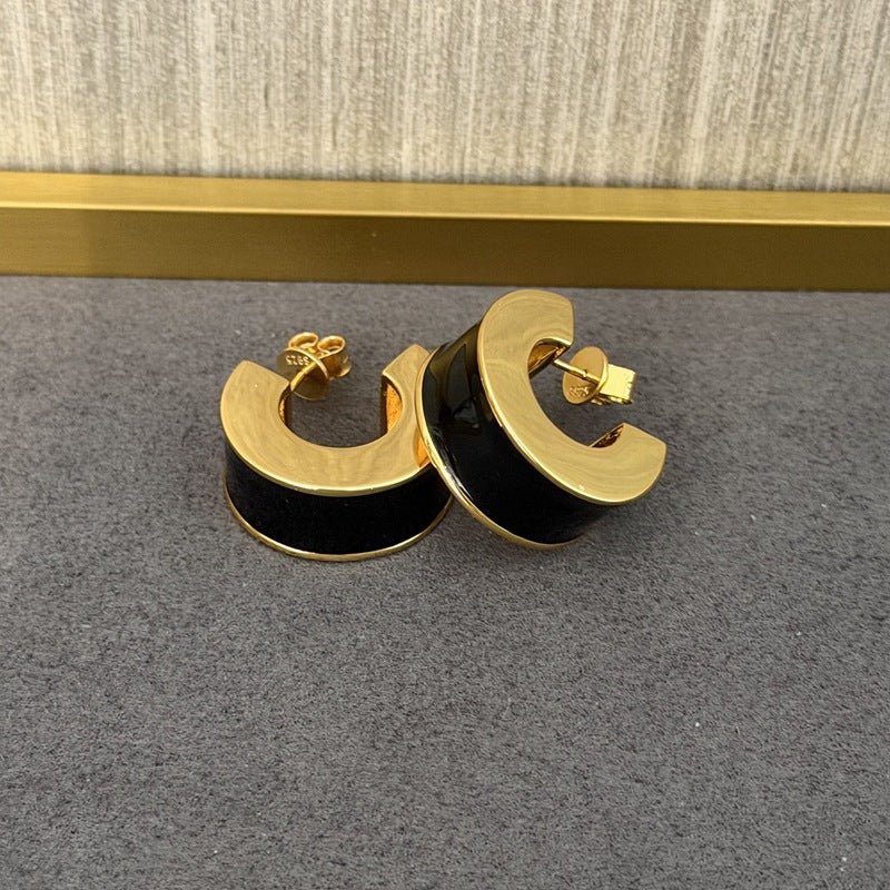 Liquid Enamel Arc Stud Earrings – Refined Luxury Curve Design - floysun