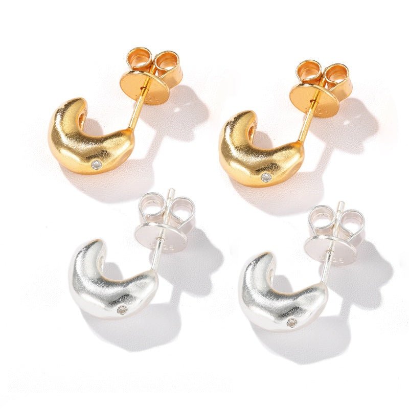 Liquid Texture Zircon Stud Earrings - S925 Sterling Silver Organic Hoops - floysun