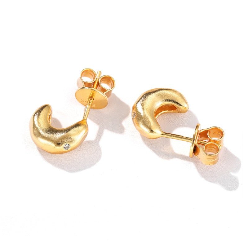 Liquid Texture Zircon Stud Earrings - S925 Sterling Silver Organic Hoops - floysun