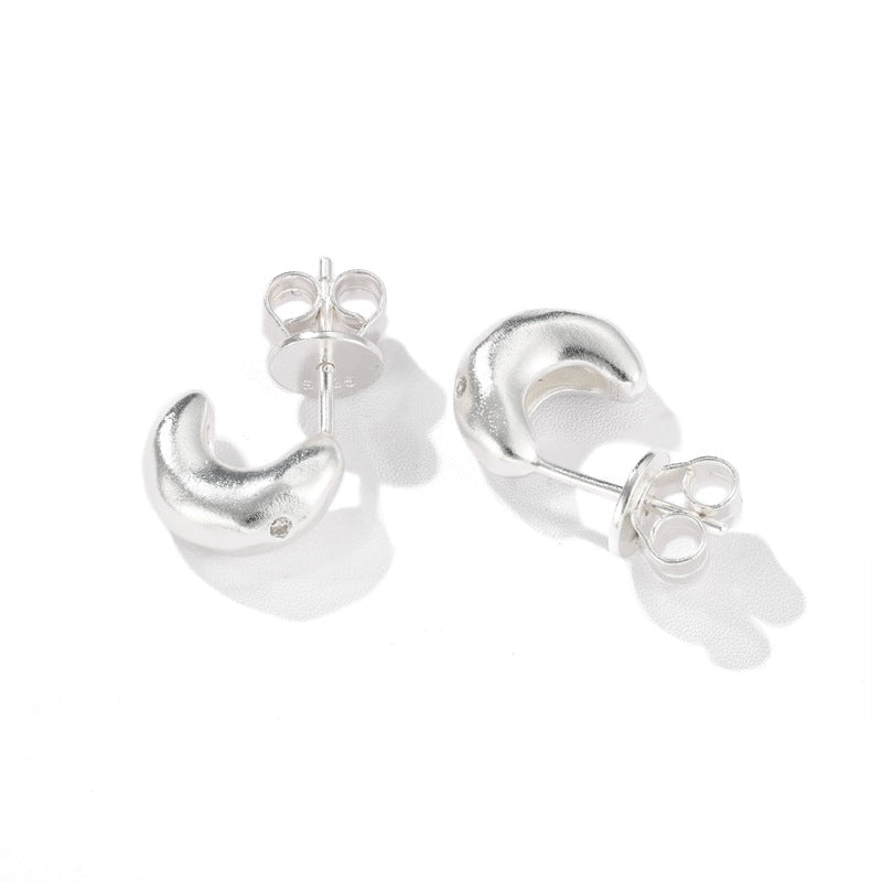 Liquid Texture Zircon Stud Earrings - S925 Sterling Silver Organic Hoops - floysun