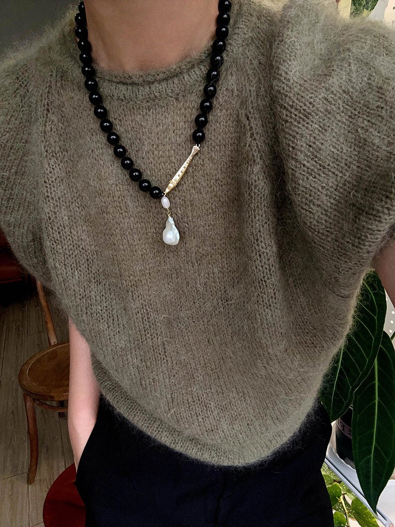 Little Fish Black Onyx & Baroque Pearl Necklace - floysun