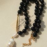 Little Fish Black Onyx & Baroque Pearl Necklace - floysun