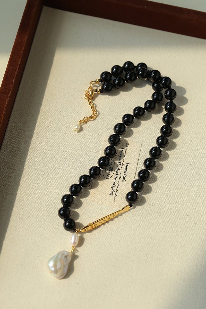 Little Fish Black Onyx & Baroque Pearl Necklace - floysun