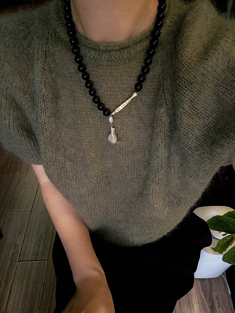 Little Fish Black Onyx & Baroque Pearl Necklace - floysun