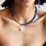 Little Fish Lapis Lazuli & Baroque Pearl Necklace - floysun