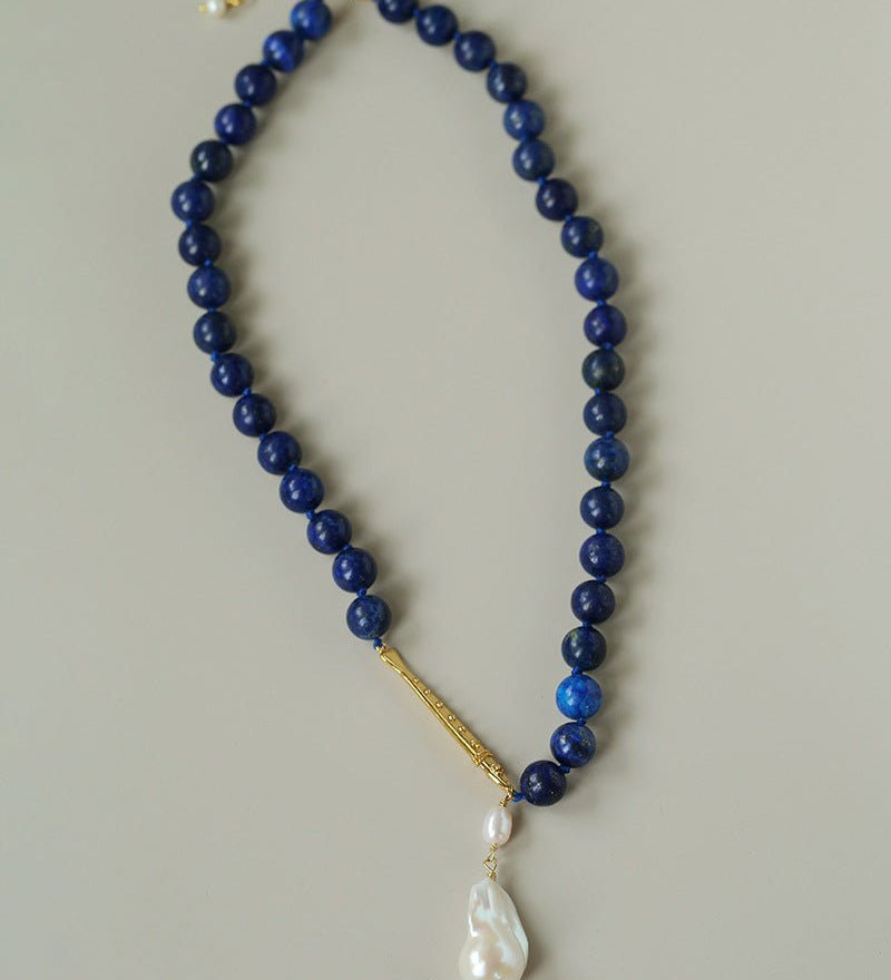 Little Fish Lapis Lazuli & Baroque Pearl Necklace - floysun