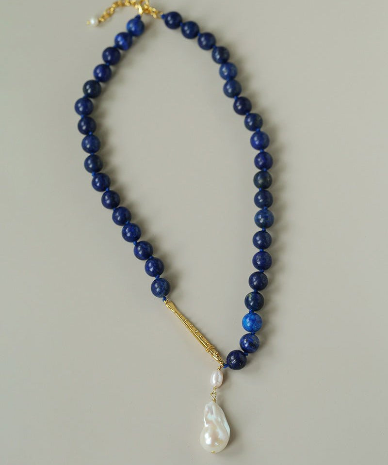 Little Fish Lapis Lazuli & Baroque Pearl Necklace - floysun
