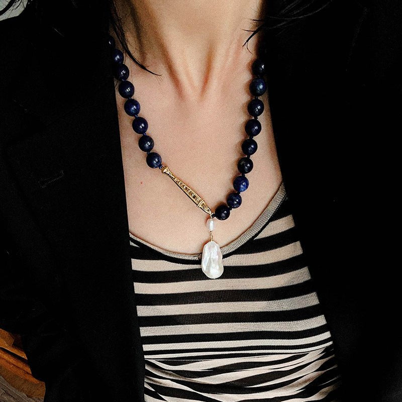Little Fish Lapis Lazuli & Baroque Pearl Necklace - floysun