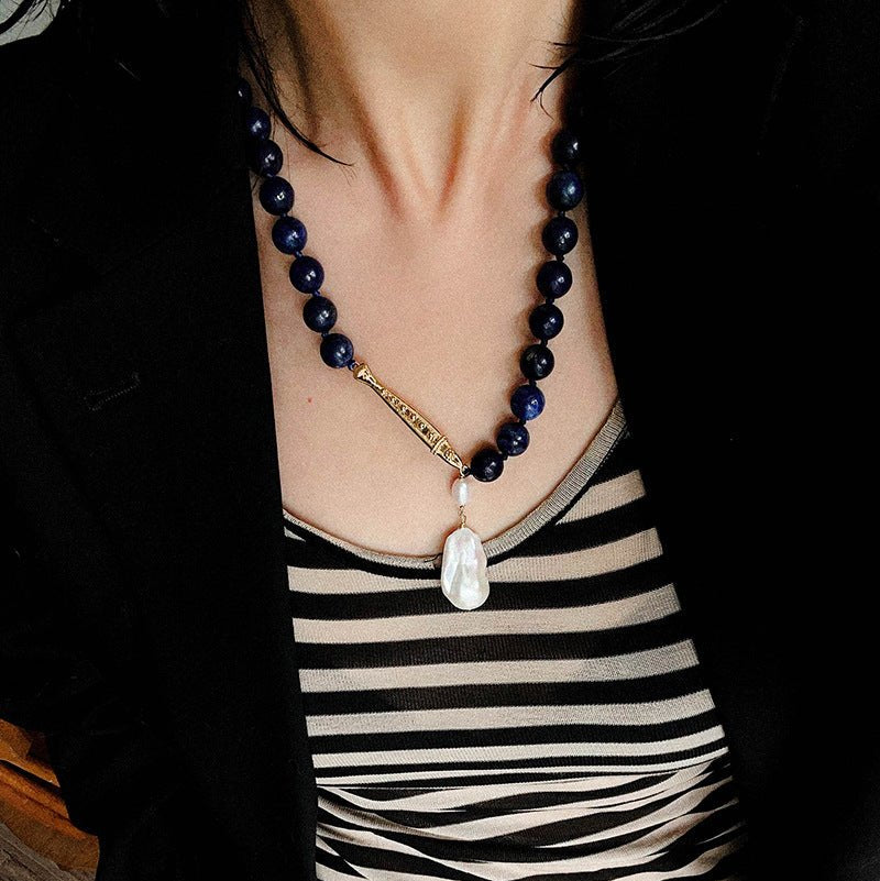 Little Fish Lapis Lazuli & Baroque Pearl Necklace - floysun