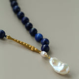 Little Fish Lapis Lazuli & Baroque Pearl Necklace - floysun