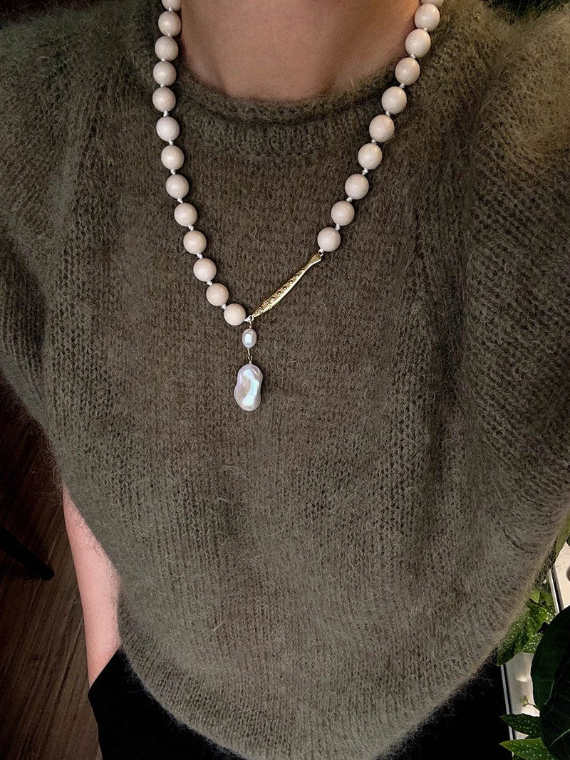 Little Fish White Fossil & Baroque Pearl Necklace - floysun
