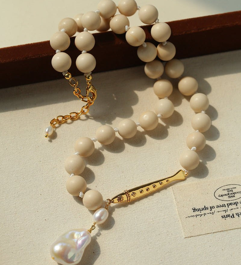 Little Fish White Fossil & Baroque Pearl Necklace - floysun