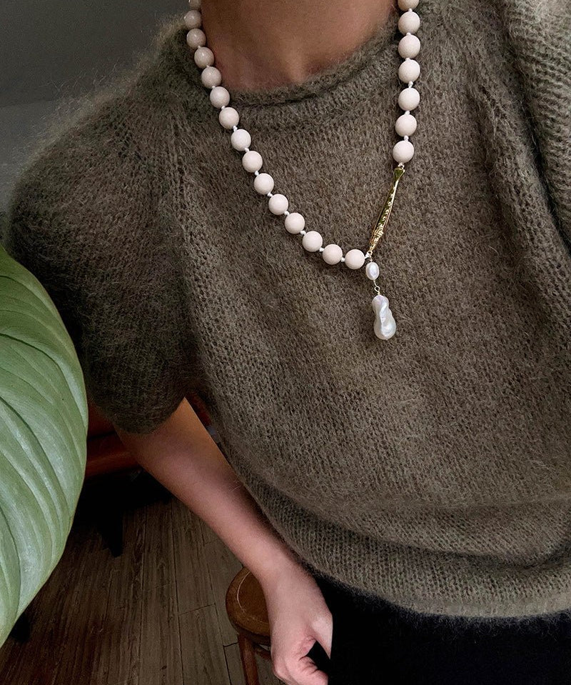 Little Fish White Fossil & Baroque Pearl Necklace - floysun