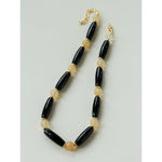 Long Black Agate & Yellow Watermelon Crystal Beaded Necklace - floysun