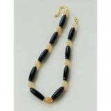 Long Black Agate & Yellow Watermelon Crystal Beaded Necklace - floysun