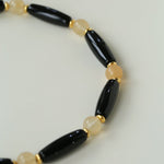 Long Black Agate & Yellow Watermelon Crystal Beaded Necklace - floysun