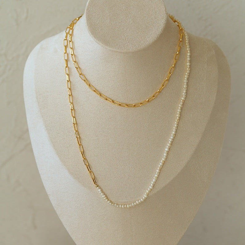 Long Chain Link Mini Freshwater Pearl Necklace Type D
