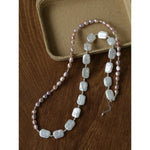 Long Pearl Necklace with Pink-Purple Beads & Square Baroque Pearls | Soft Gradient Chic - floysun