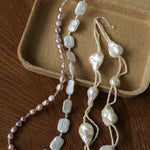 Long Pearl Necklace with Pink - Purple Beads & Square Baroque Pearls | Soft Gradient Chic - floysun