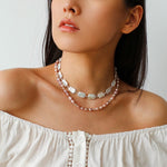 Long Pearl Necklace with Pink - Purple Beads & Square Baroque Pearls | Soft Gradient Chic - floysun