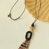 Long Tassel Necklace with Obsidian, Rose Stone & Wood Beads - floysun