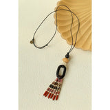 Long Tassel Necklace with Obsidian, Rose Stone & Wood Beads - floysun