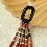 Long Tassel Necklace with Obsidian, Rose Stone & Wood Beads - floysun