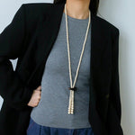 Long White Howlite & Horn Pendant Necklace - floysun