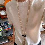 Long White Howlite & Horn Pendant Necklace - floysun