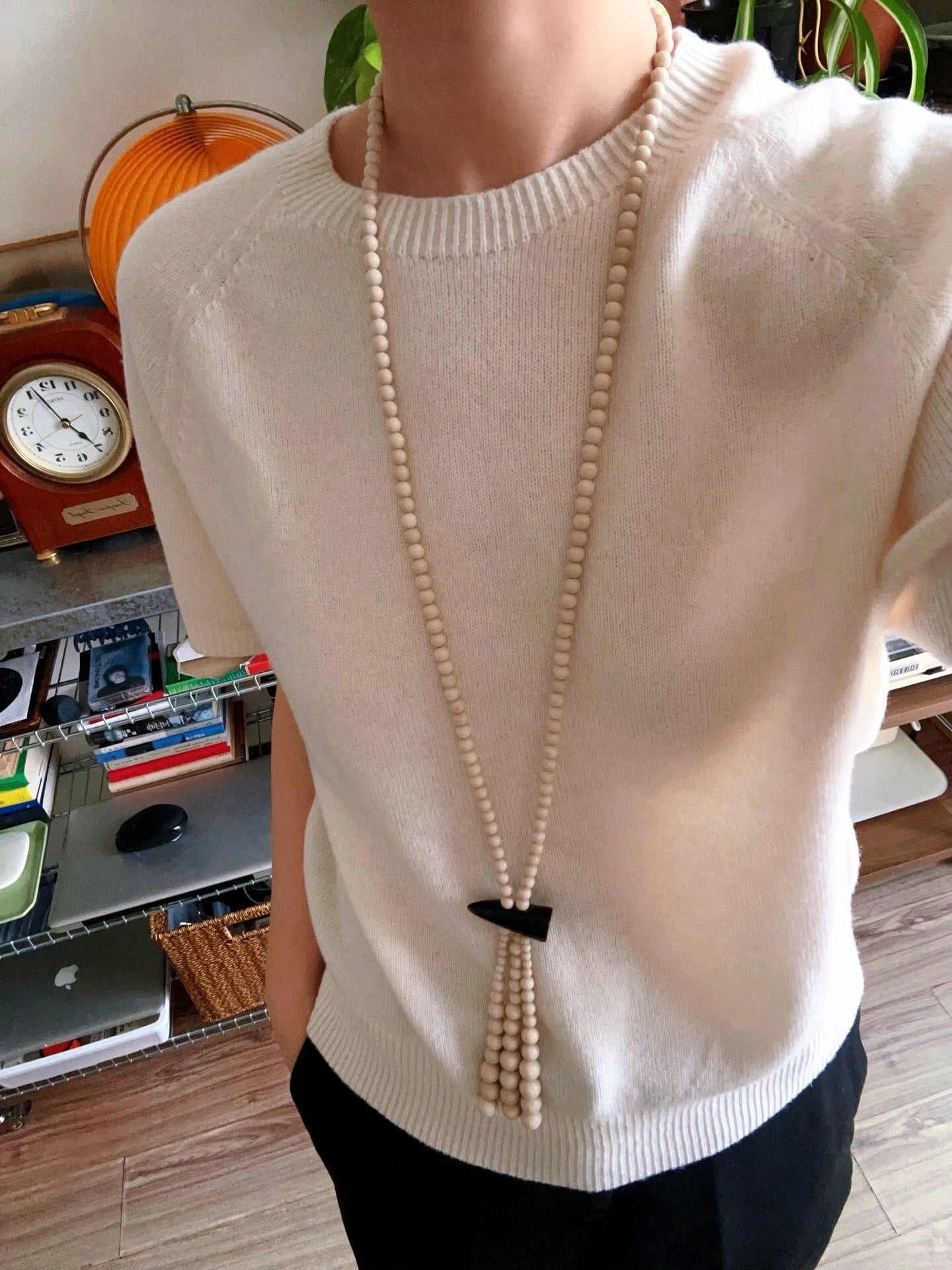 Long White Howlite & Horn Pendant Necklace - floysun
