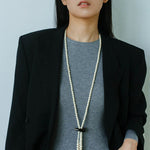 Long White Howlite & Horn Pendant Necklace - floysun