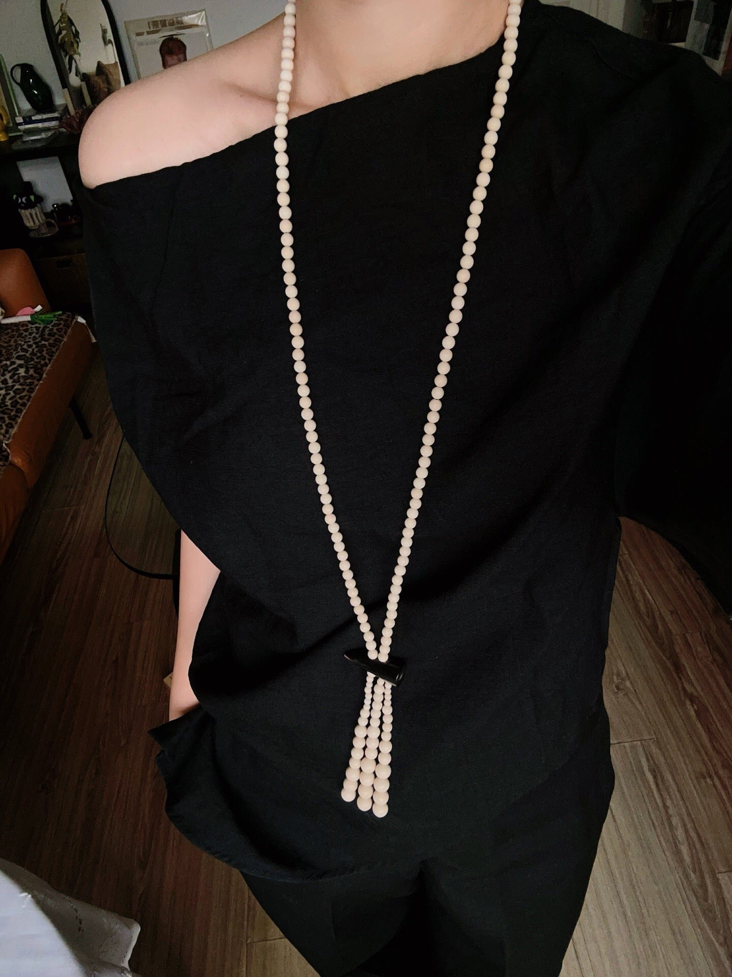 Long White Howlite & Horn Pendant Necklace - floysun