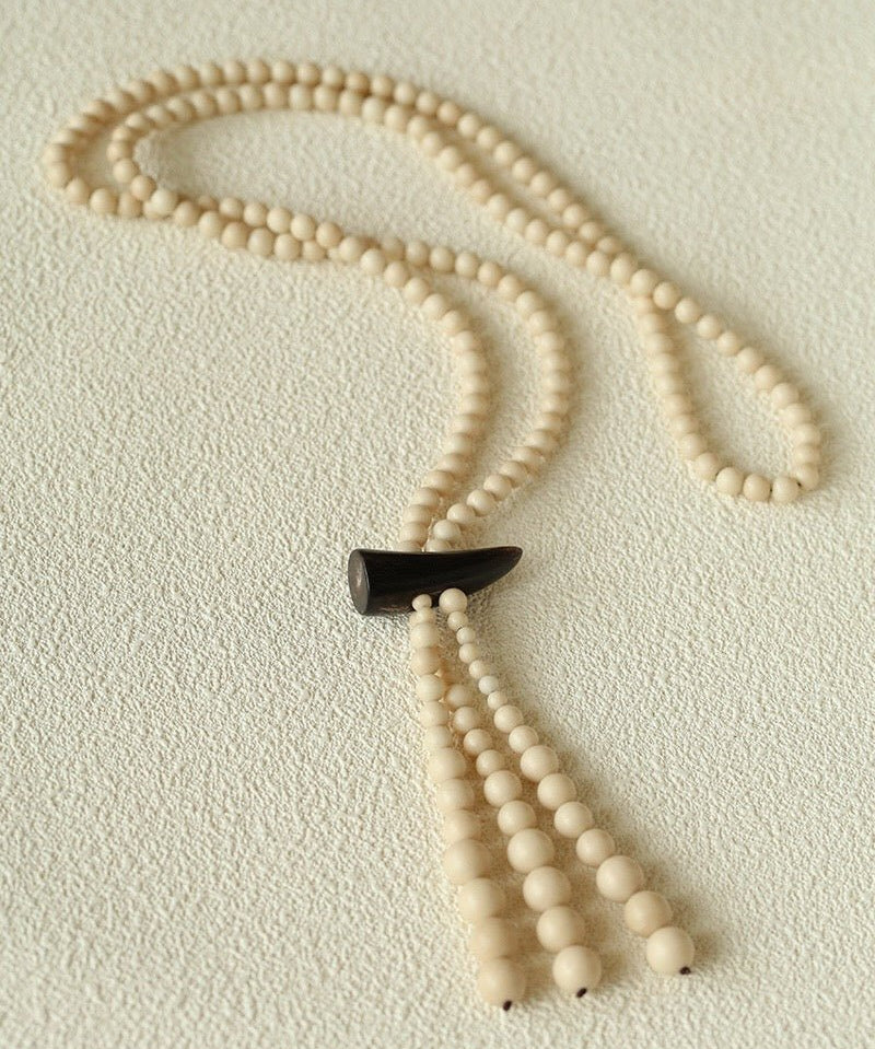 Long White Howlite & Horn Pendant Necklace - floysun