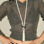 Long White Howlite & Horn Pendant Necklace - floysun