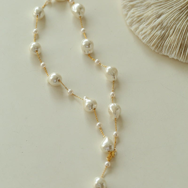 Long Y - shaped Faux Baroque Chain Necklace - floysun