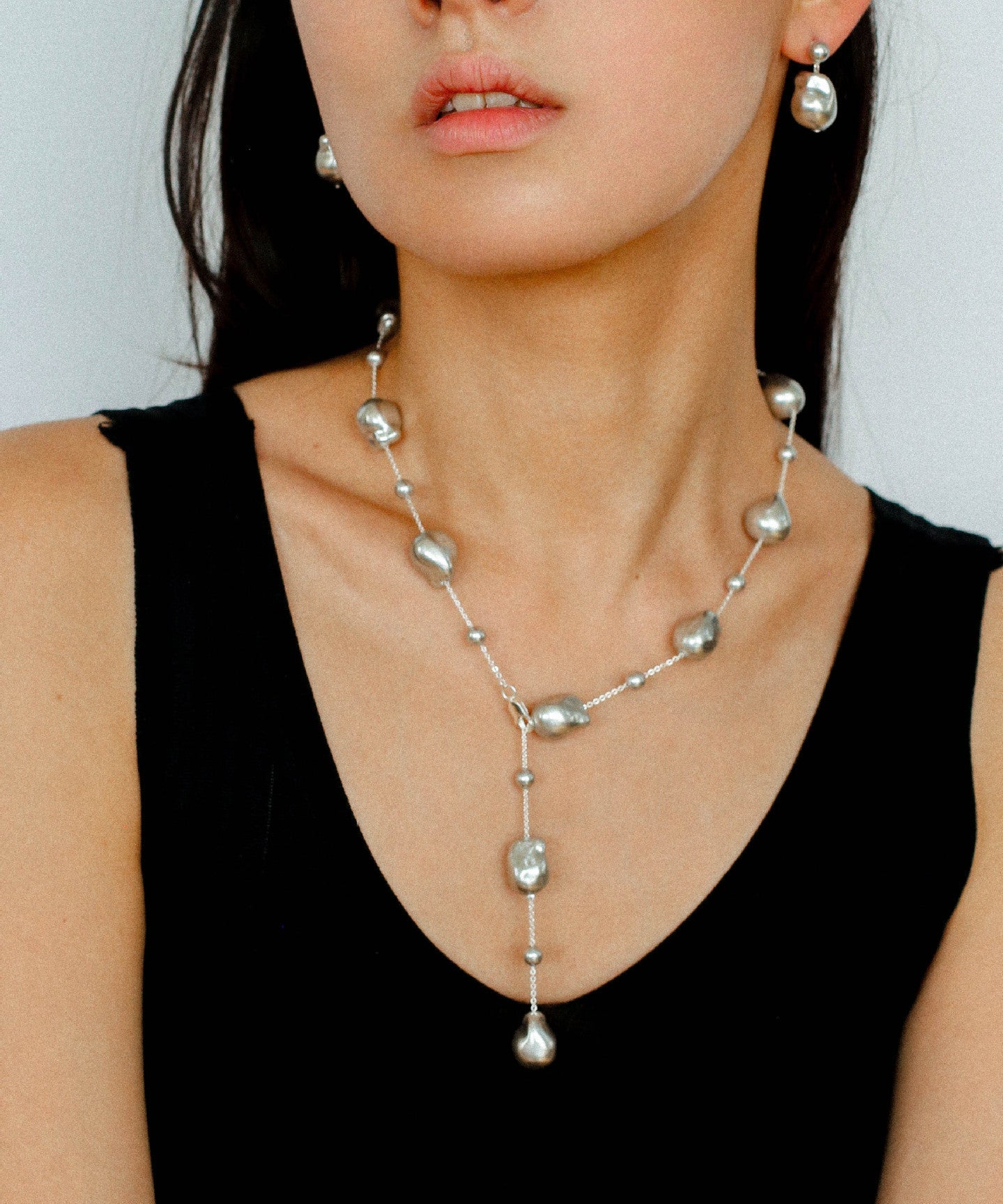 Long Y - shaped Faux Baroque Chain Necklace - floysun