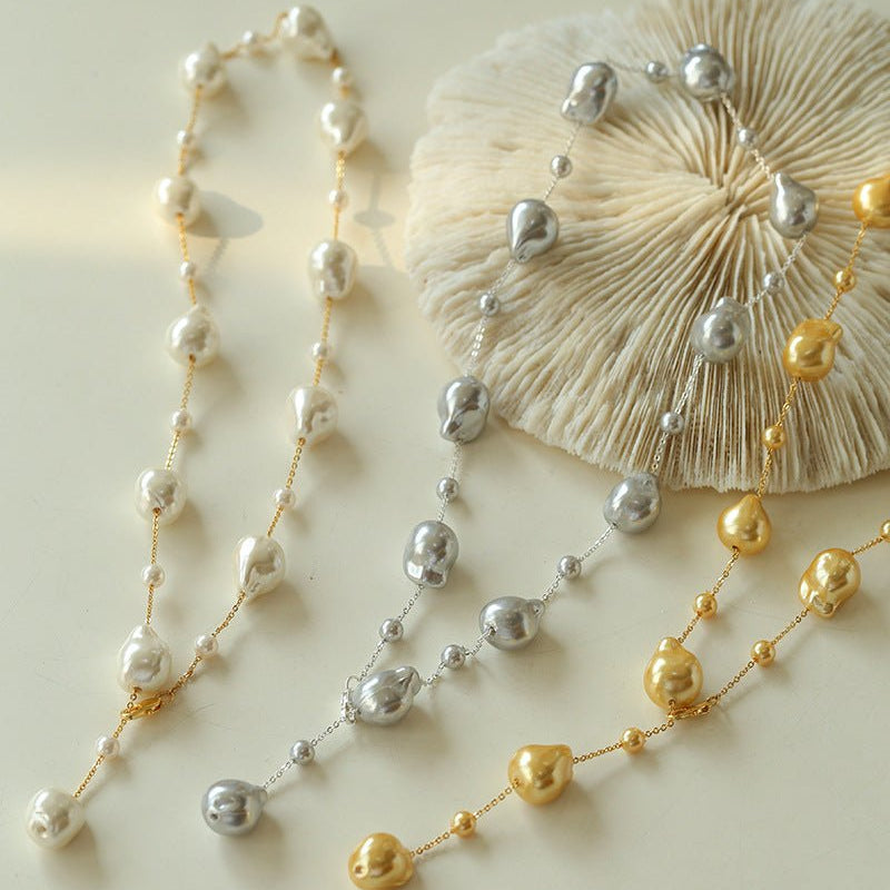 Long Y - shaped Faux Baroque Chain Necklace - floysun