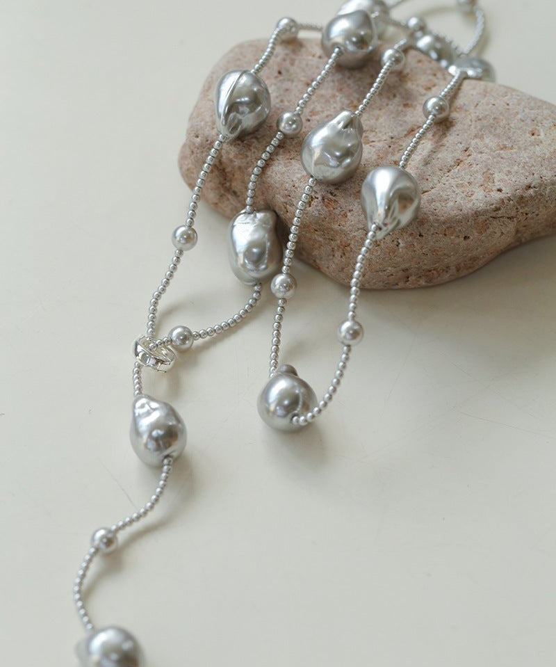 Long Y - shaped Faux Baroque Chain Necklace - floysun
