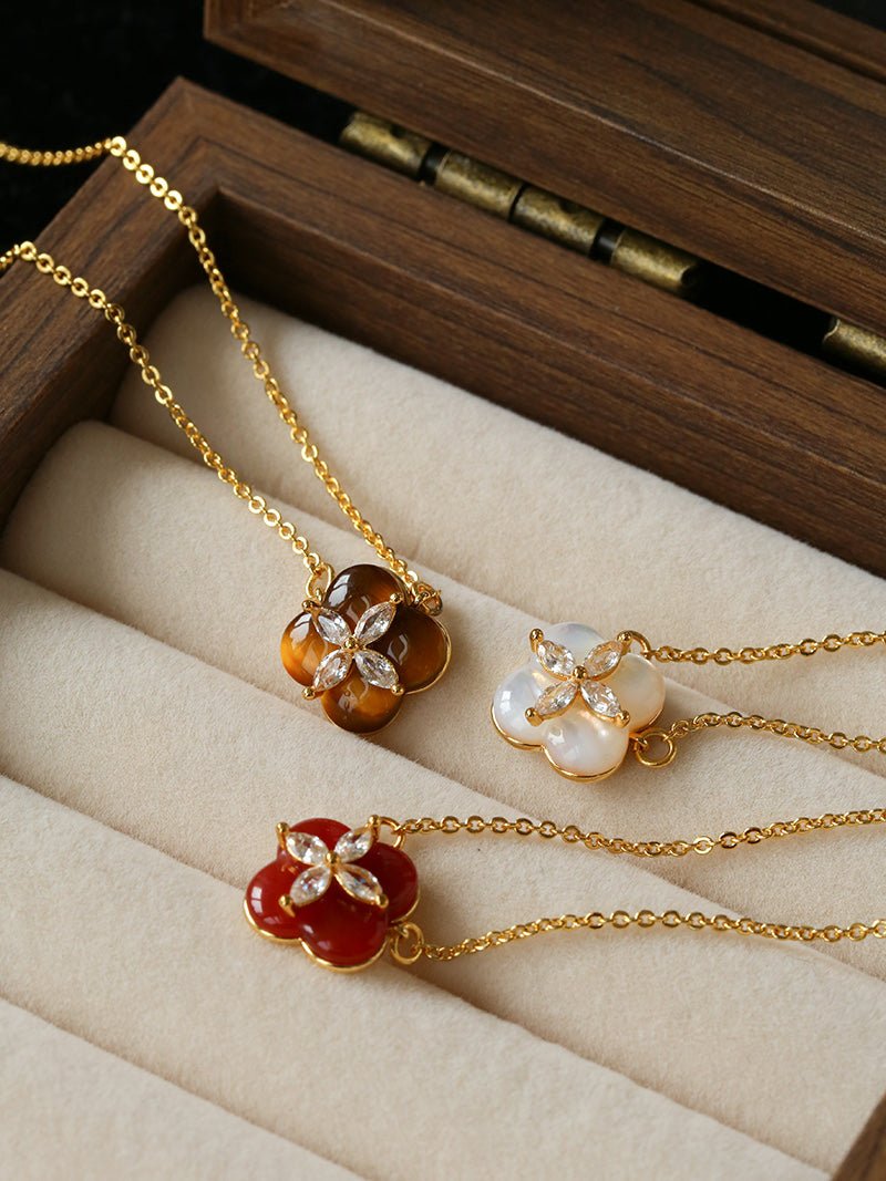Lucky Clover Natural Stone Necklace - floysun
