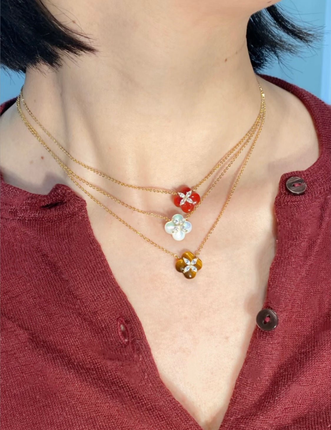 Lucky Clover Natural Stone Necklace - floysun