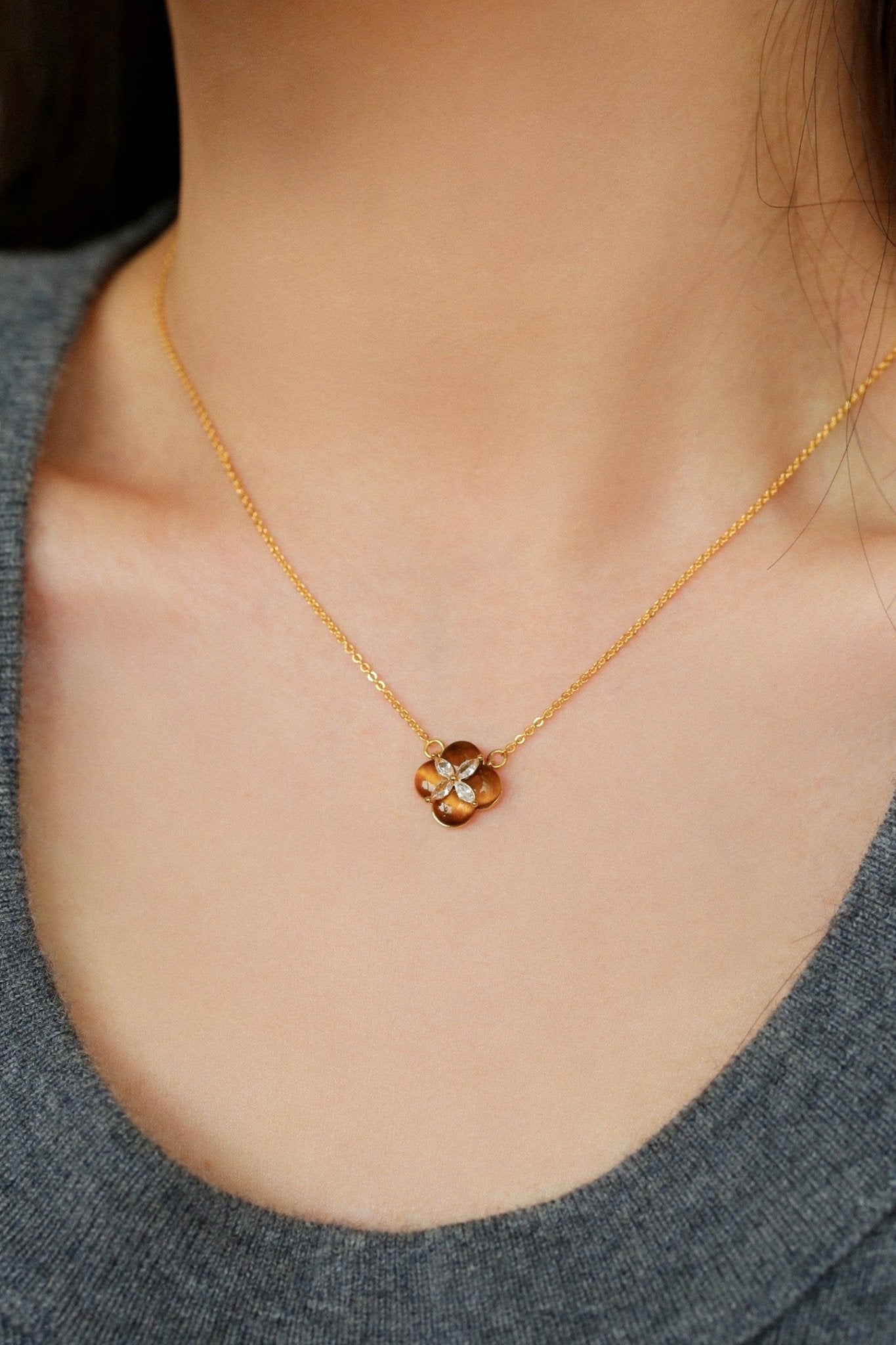 Lucky Clover Natural Stone Necklace - floysun