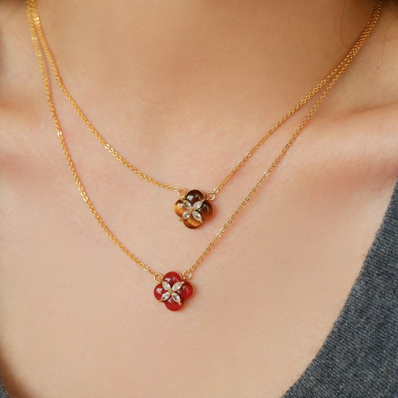 Lucky Clover Natural Stone Necklace - floysun