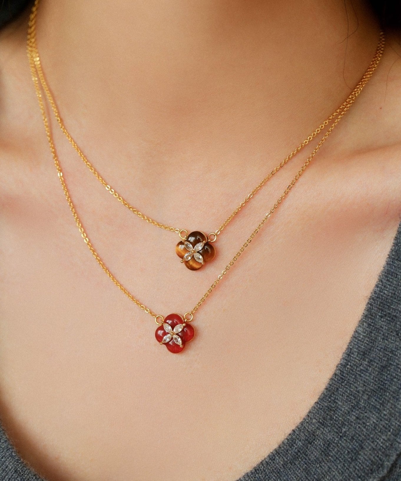 Lucky Clover Natural Stone Necklace - floysun