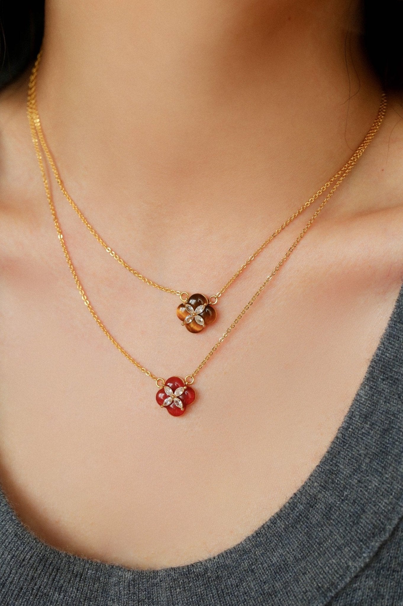 Lucky Clover Natural Stone Necklace - floysun