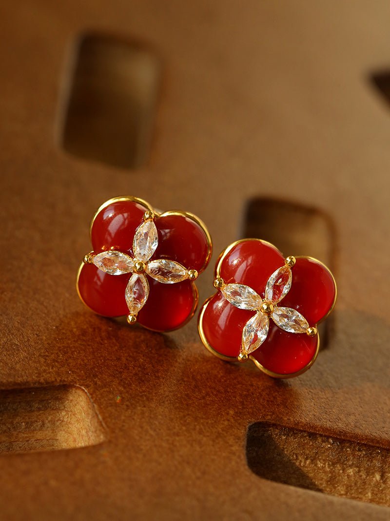 Lucky Clover Natural Stone Stud Earrings - floysun