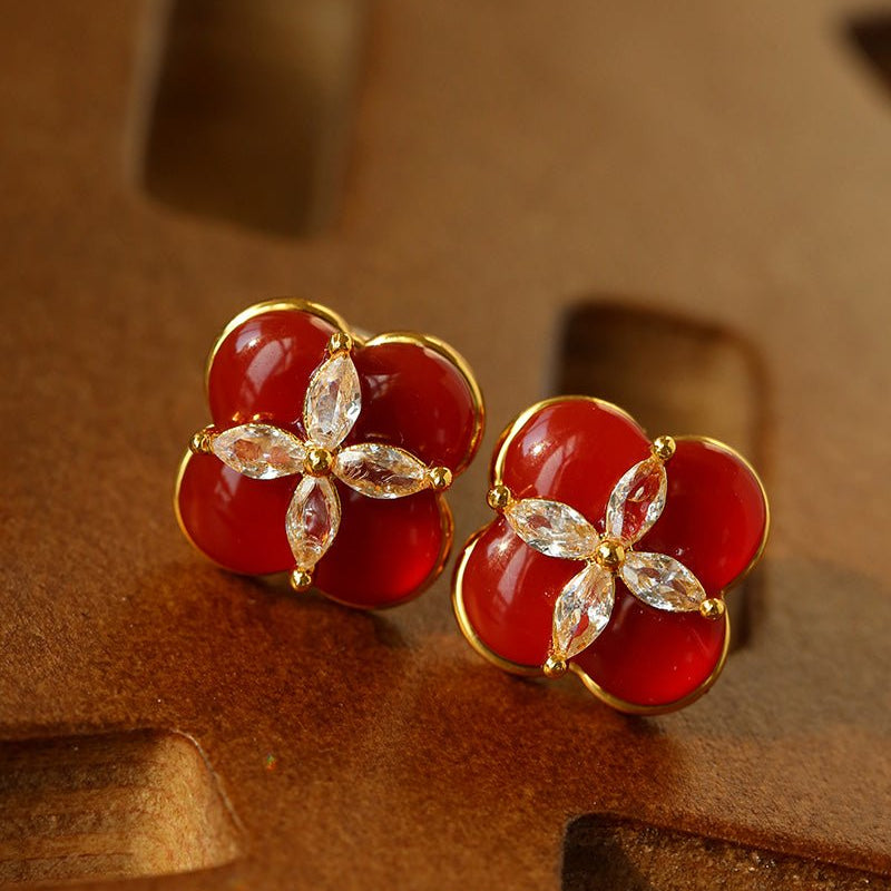 Lucky Clover Natural Stone Stud Earrings - floysun