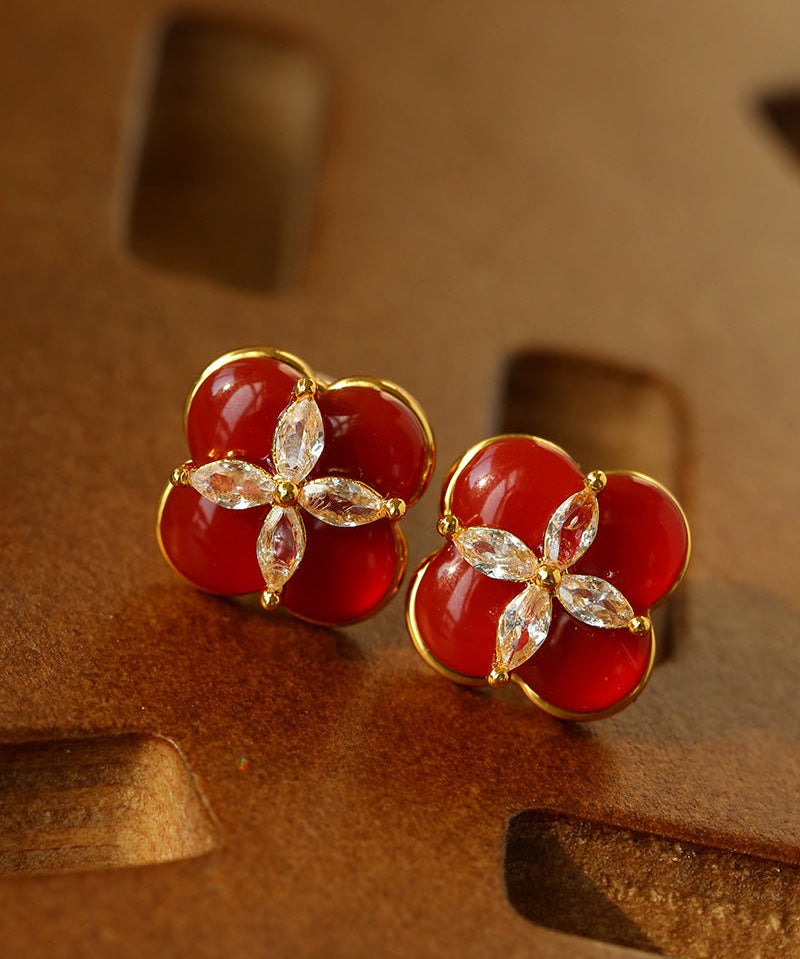 Lucky Clover Natural Stone Stud Earrings - floysun