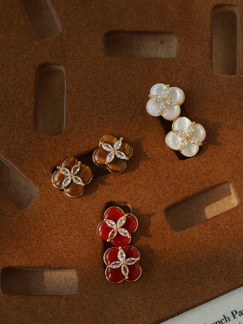 Lucky Clover Natural Stone Stud Earrings - floysun