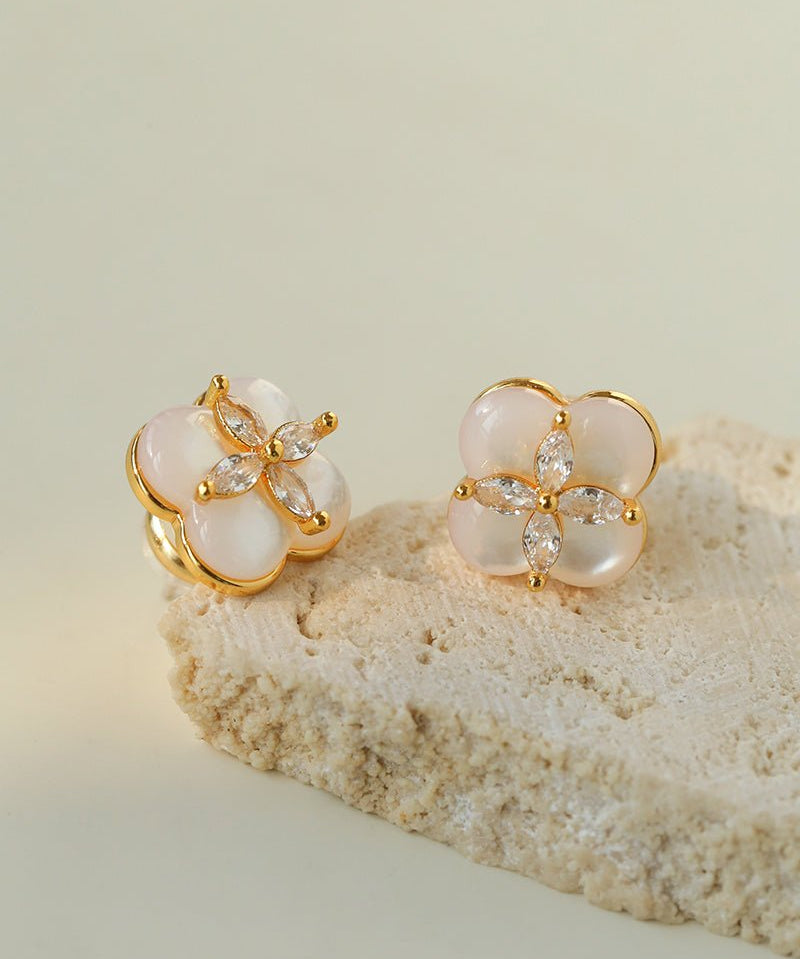 Lucky Clover Natural Stone Stud Earrings - floysun